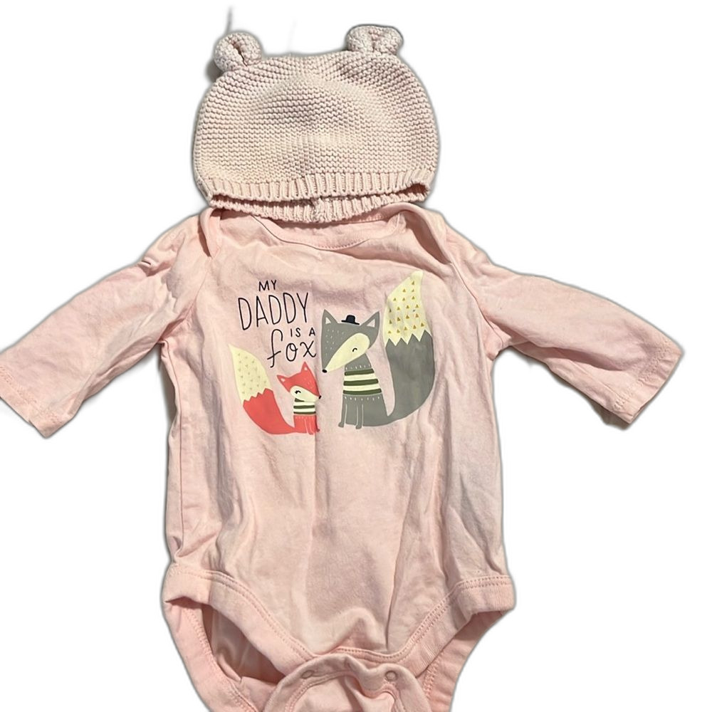 Baby Gap Bear Hat & Daddy is a Fox Long Sleeve Onesie PINK